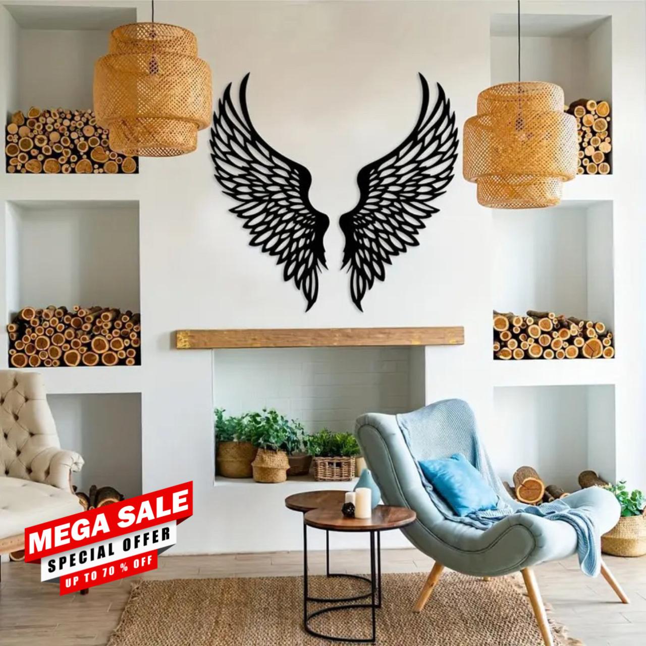 Akralic Premium Angel Wings Wall Art: Unique Black Pair for Bedroom, Living Room